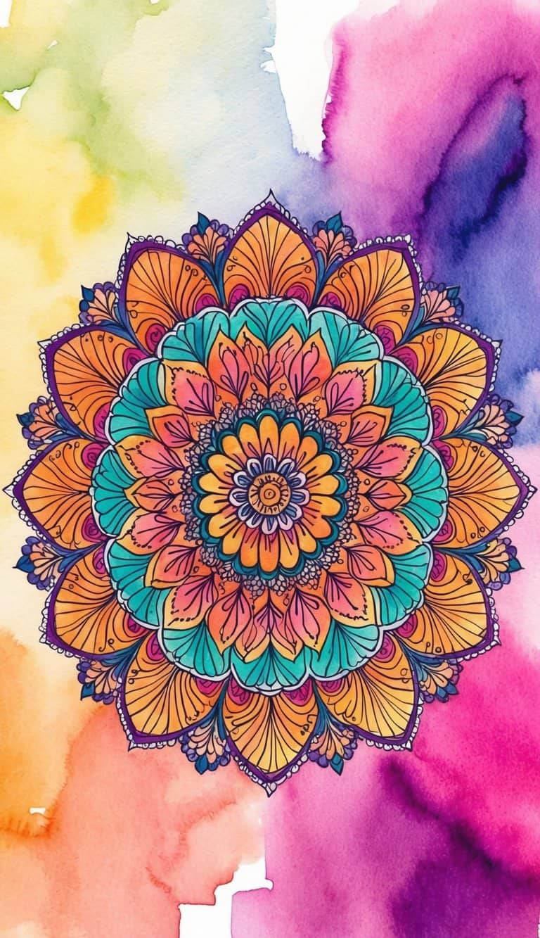 A vibrant mandala with intricate floral patterns in 50 iPhone wallpapers