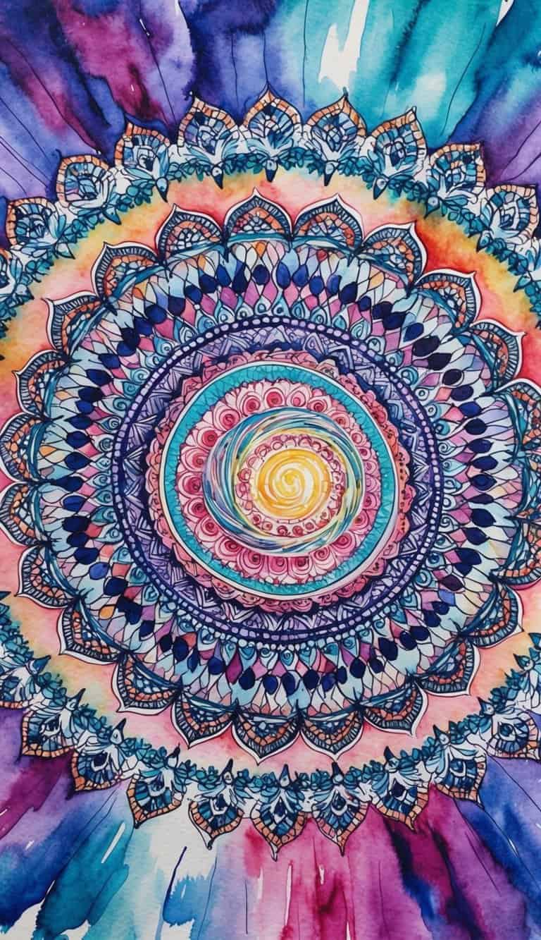 A mesmerizing spiral mandala with intricate patterns and vibrant colors, radiating hypnotic energy