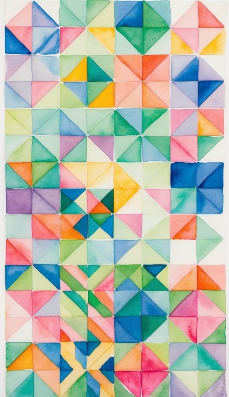 A grid of colorful geometric patterns arranged in a symmetrical layout
