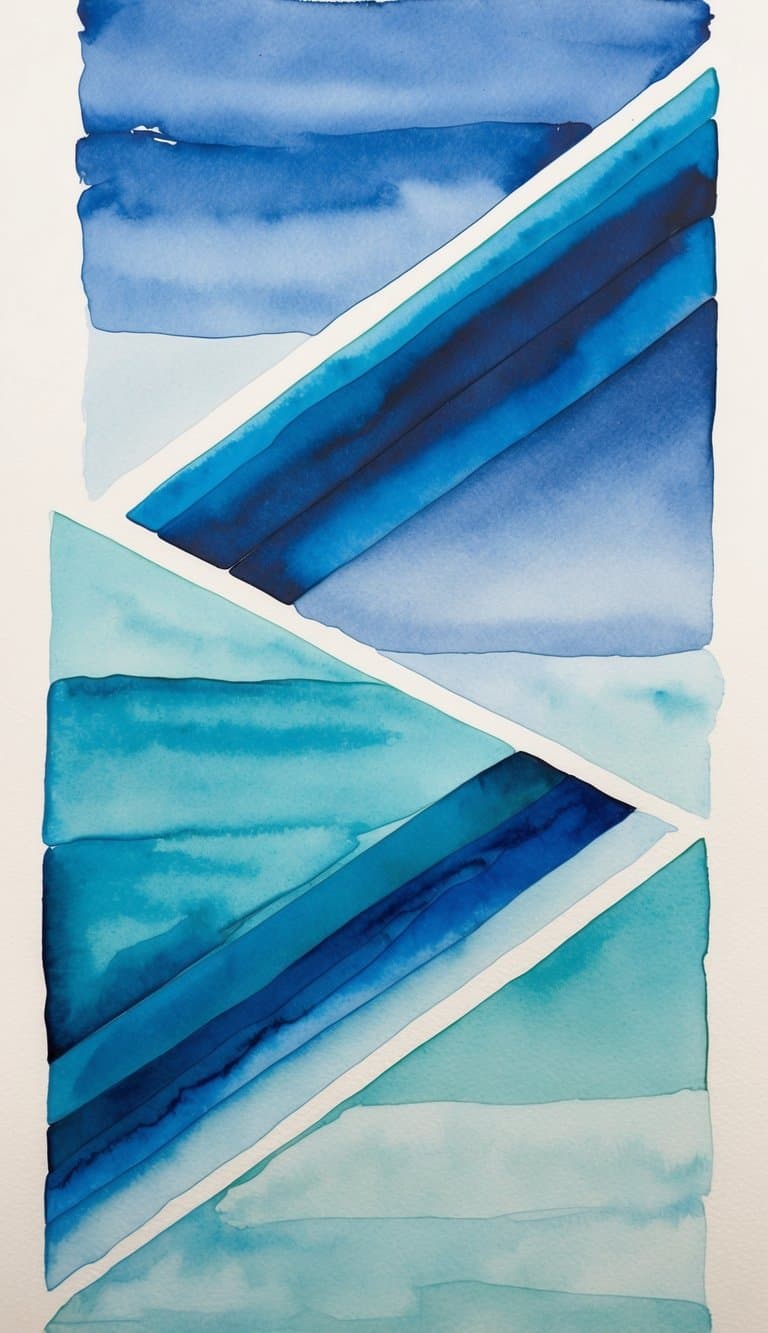 Watercolor geometric iPhone wallpaper with angular blue forms and layered tonal variations.