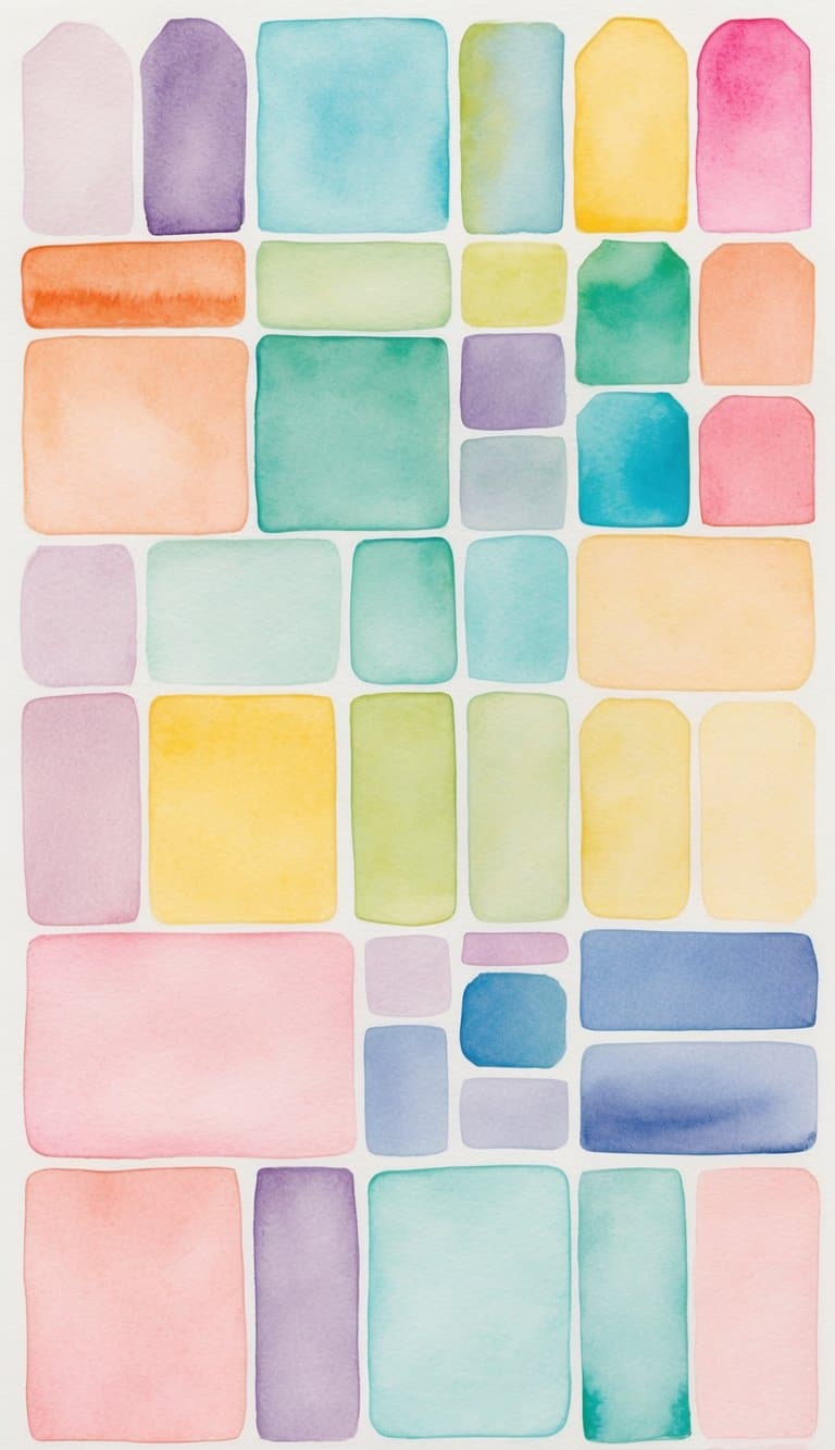 Watercolor geometric iPhone wallpaper with soft-edged colorful rectangles in a patchwork-style design.