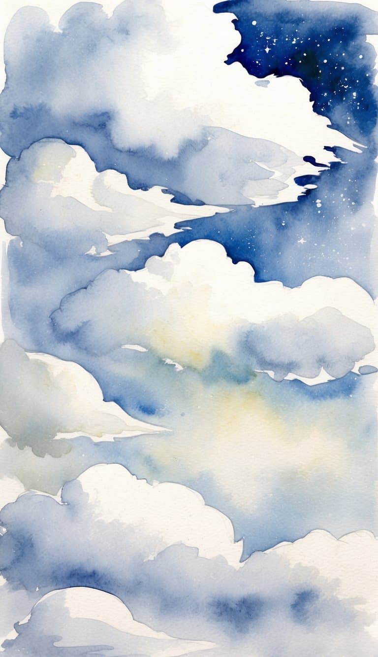 A serene sky filled with fluffy white clouds and a hint of celestial beauty