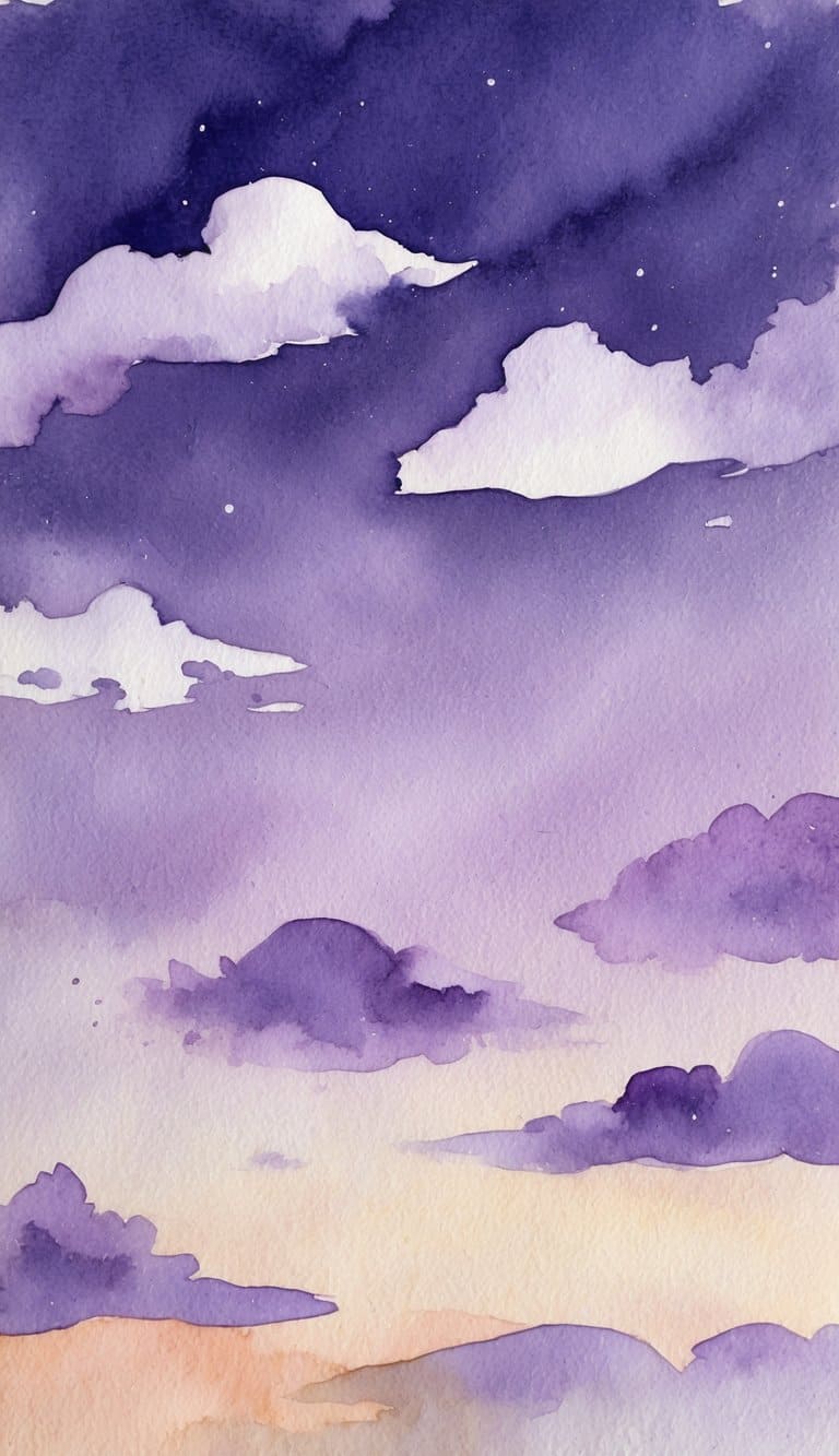 A serene lavender twilight sky with scattered clouds
