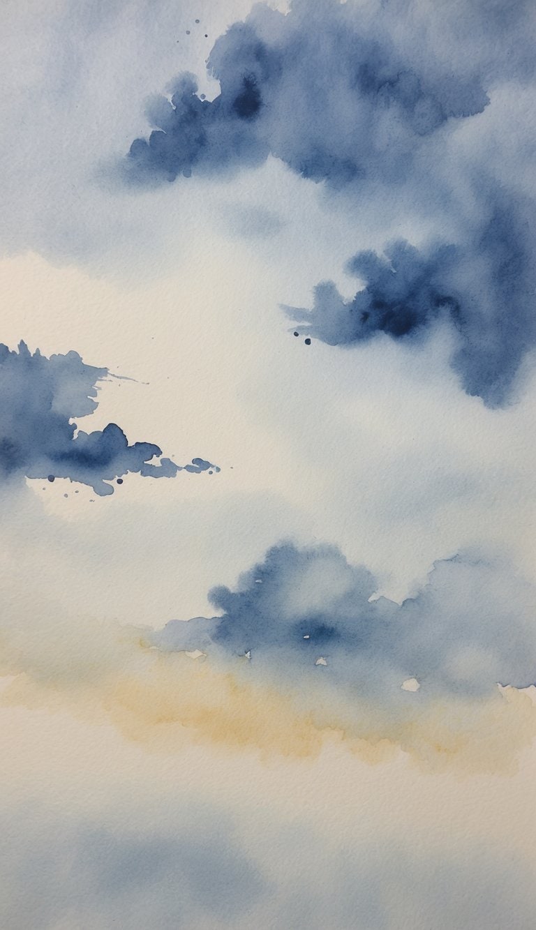 A serene sky with scattered clouds, hinting at an impending storm