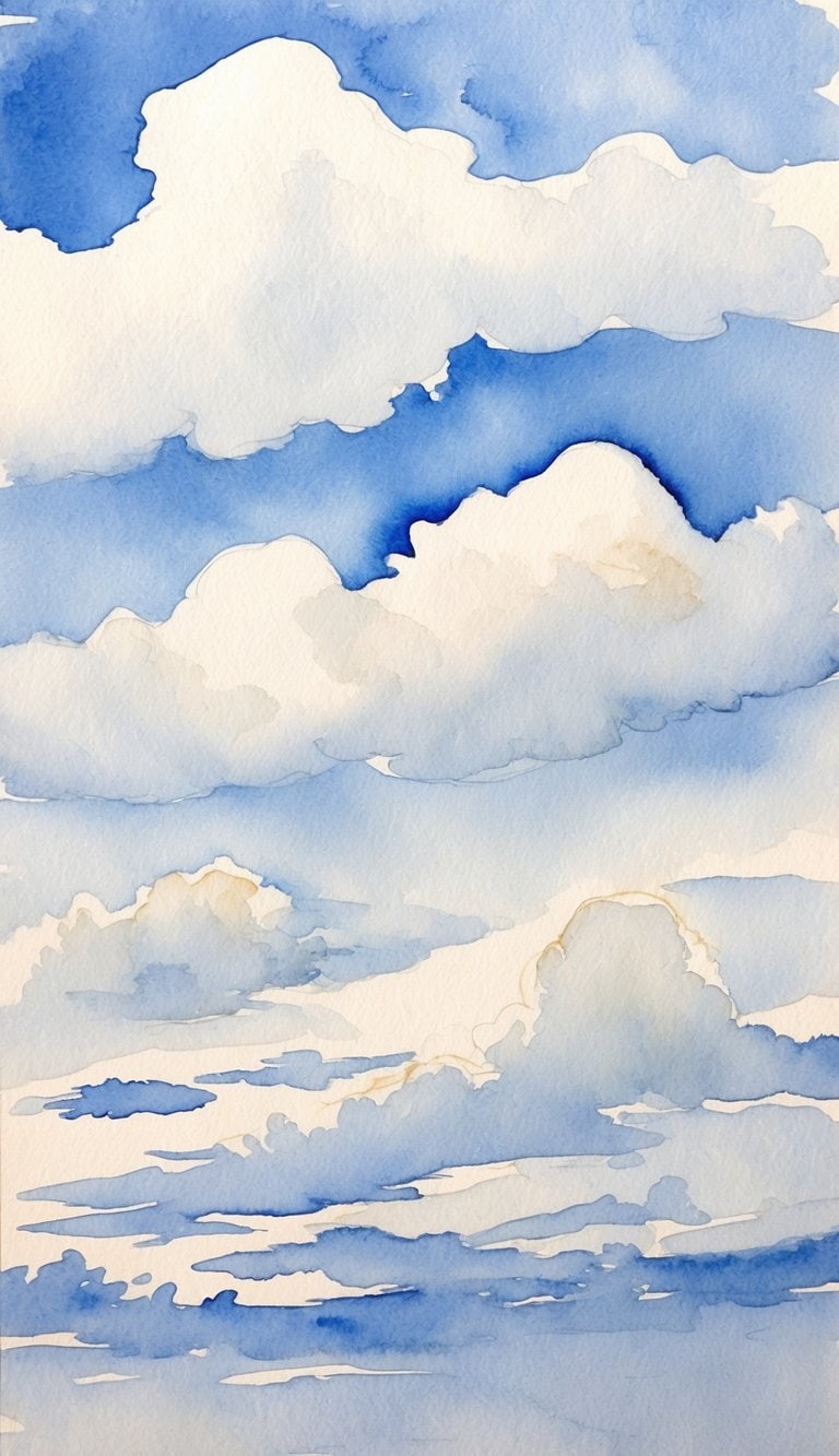 A serene sky filled with fluffy white clouds, stretching endlessly across the horizon