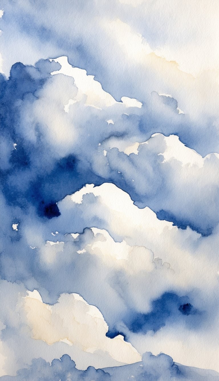 A sky filled with altocumulus clouds in varying shades of blue and white, creating a dreamy and serene atmosphere