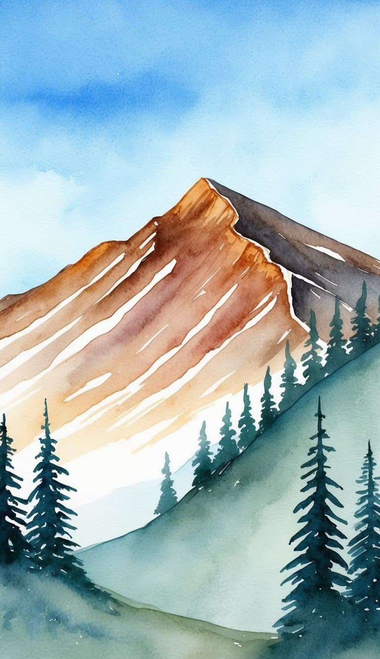 A serene mountain landscape with a rustic ridge, trees, and a clear blue sky, perfect for an iPhone wallpaper