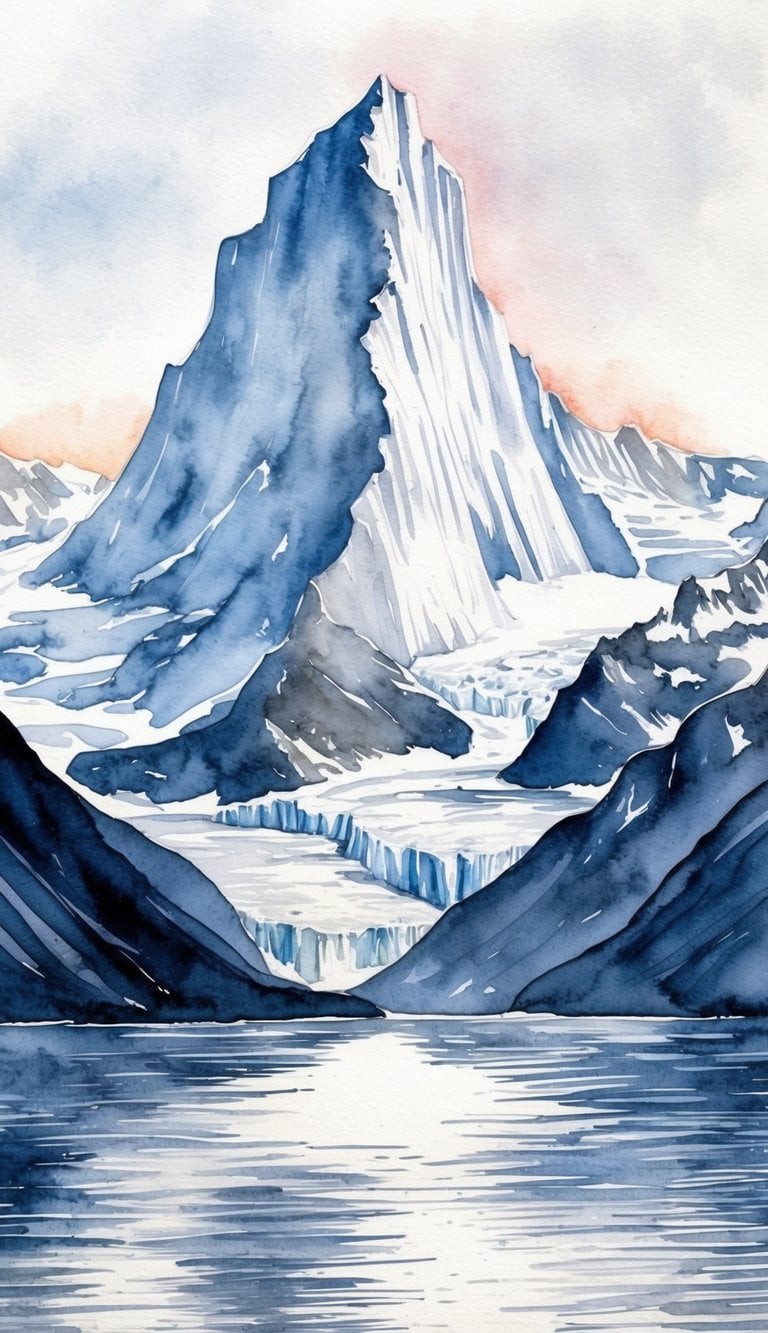 A majestic glacier towering over a serene mountain landscape, reflecting the silver glow of the iPhone wallpapers