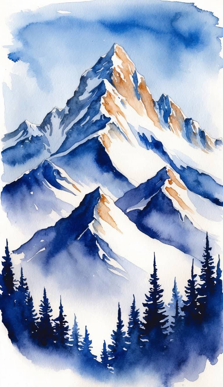 Majestic mountain range with snow-capped peaks and clear blue skies