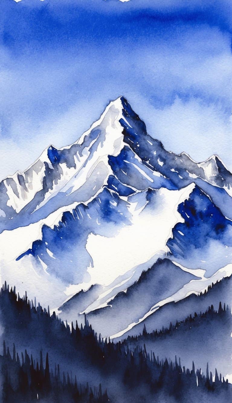 A majestic snow-capped mountain range under a clear blue sky