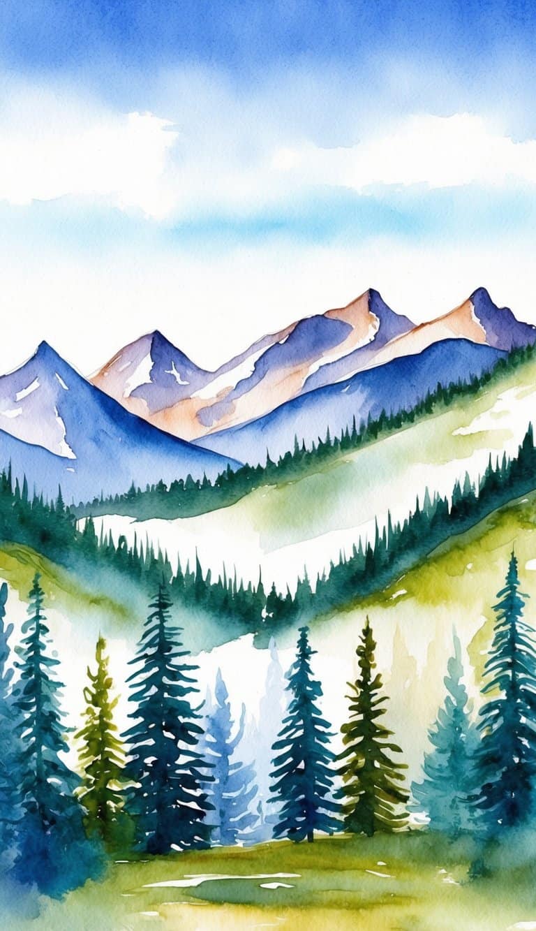 A panoramic view of Scenic Heights with mountains, trees, and a clear blue sky, perfect for iPhone wallpapers