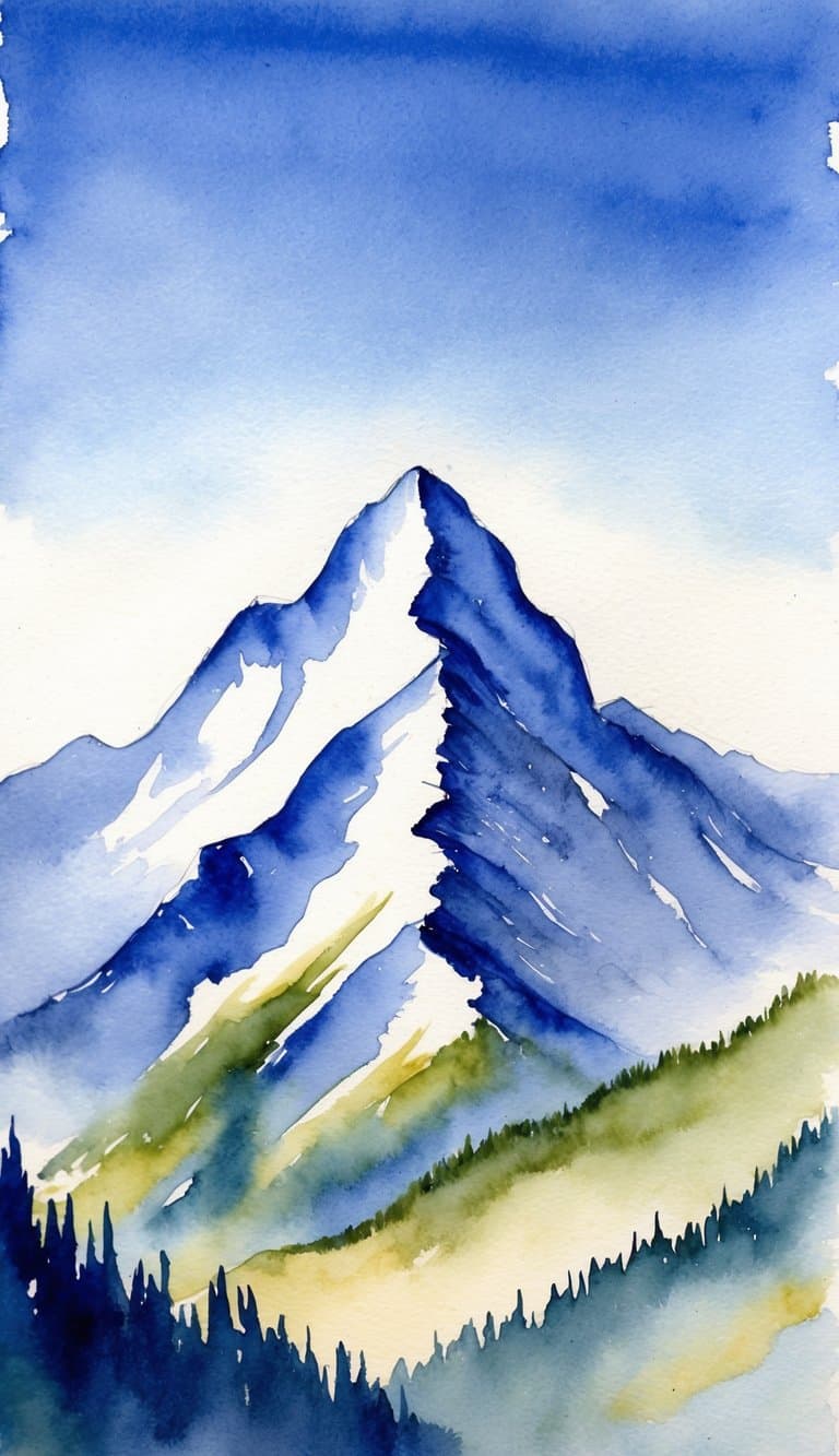 A majestic mountain range with a clear blue sky and a serene crest