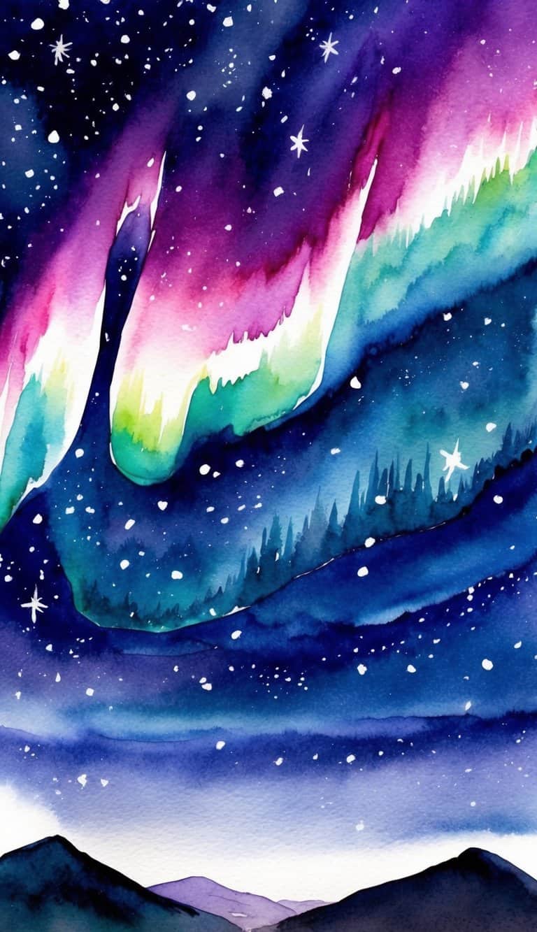 Vibrant Northern Lights illuminate a starry night sky, creating a mesmerizing backdrop for iPhone wallpapers