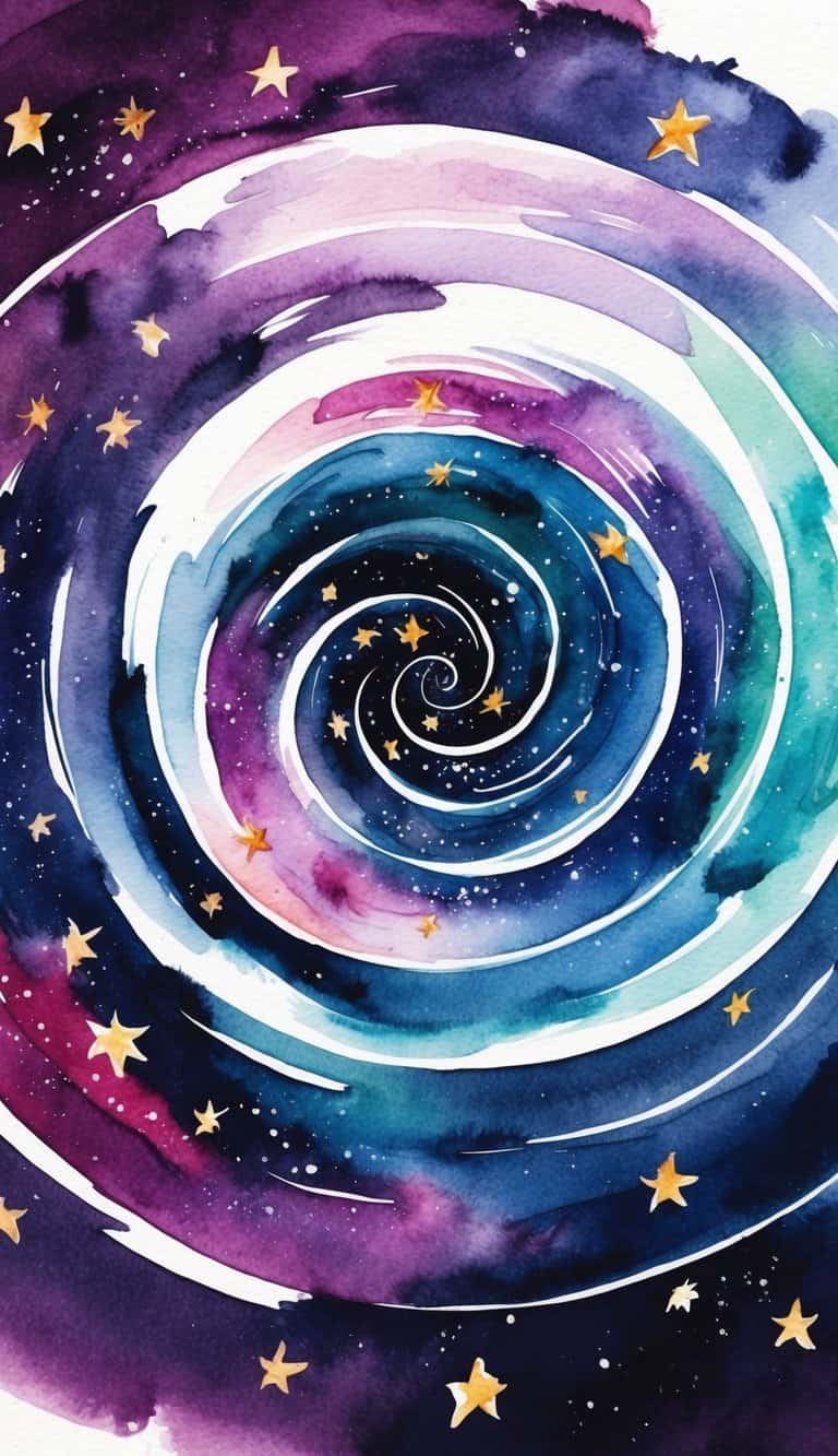 A swirling galaxy with 50 stars, set as an iPhone wallpaper