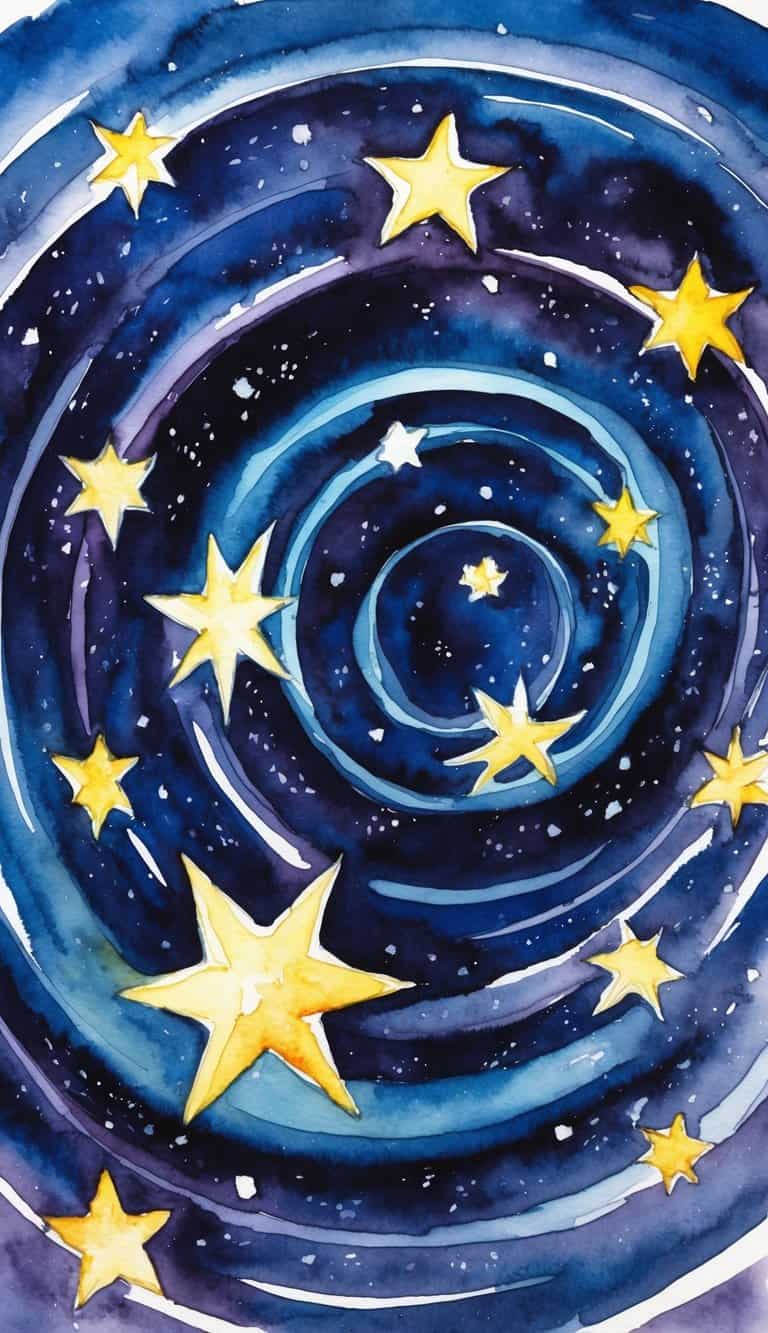 A night sky filled with 50 bright stars, swirling in cosmic wonder