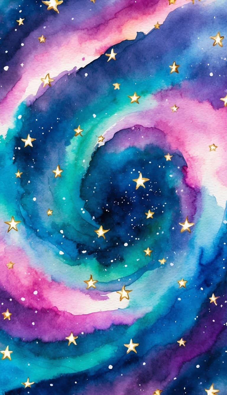 A swirling nebula of vibrant colors with 50 stars scattered throughout, creating a mesmerizing and cosmic iPhone wallpaper