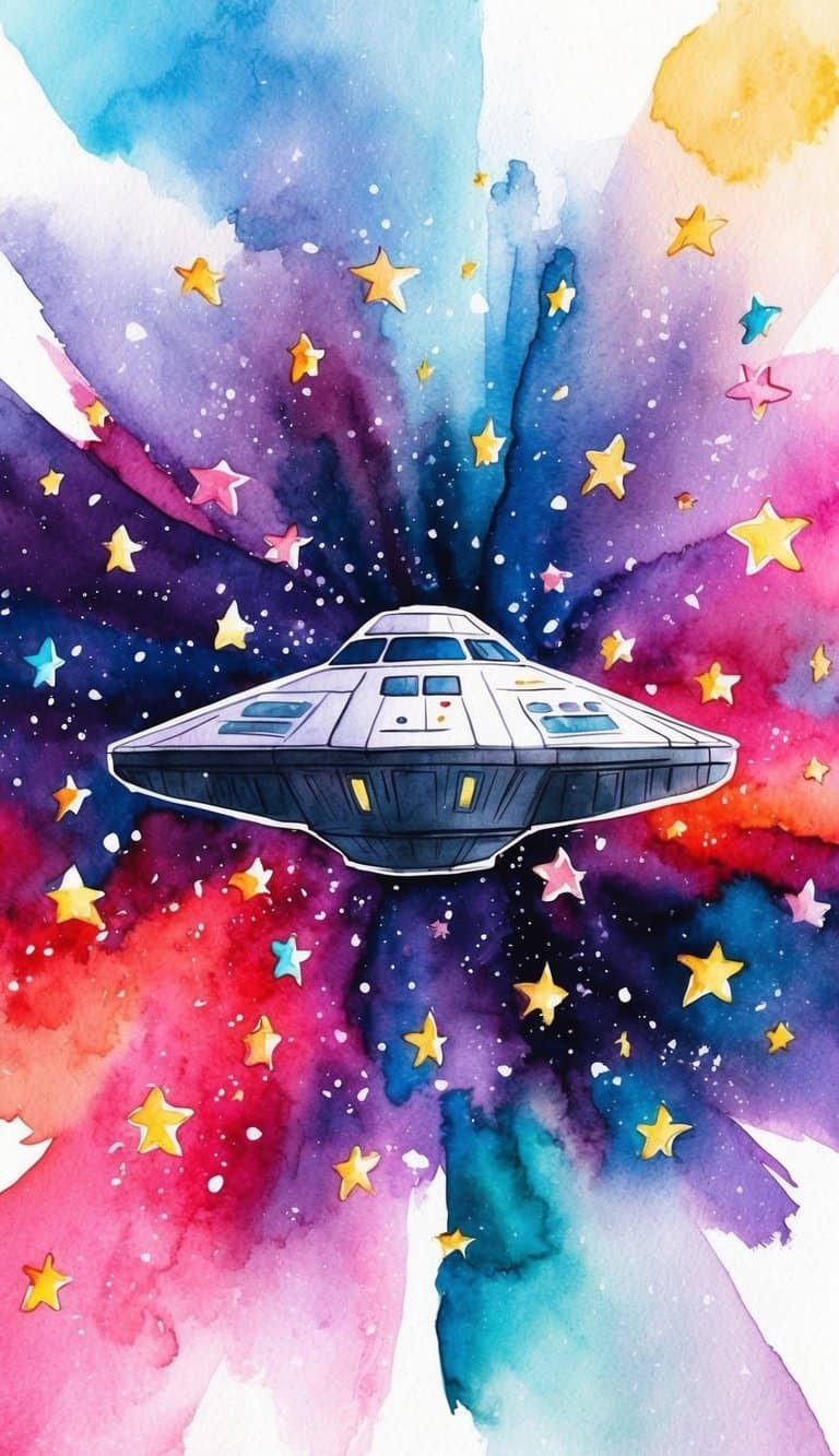 A spaceship travels through a galaxy filled with colorful stars, creating a stunning backdrop for iPhone wallpapers