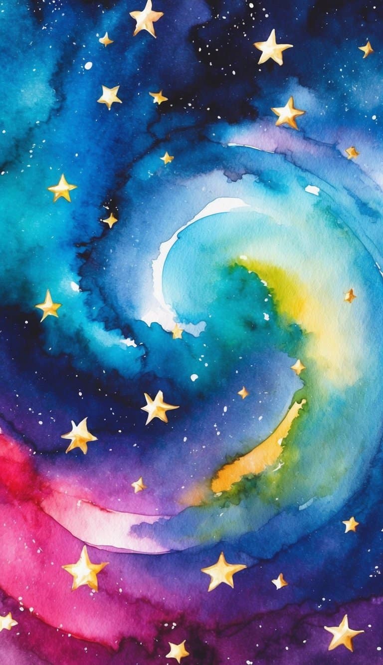 A swirling nebula of vibrant colors with 50 stars scattered across a dreamy iPhone wallpaper