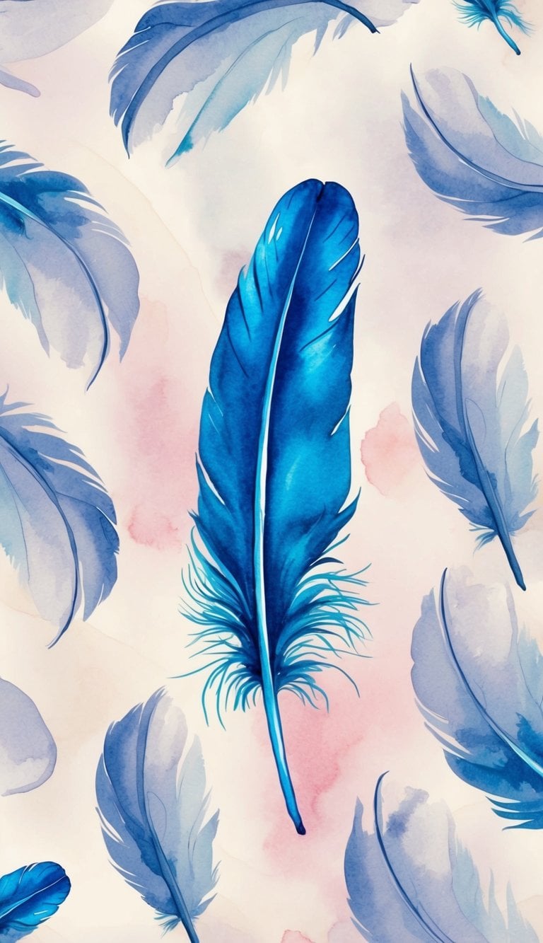A blue feather gracefully floats among 50 feather iPhone wallpapers