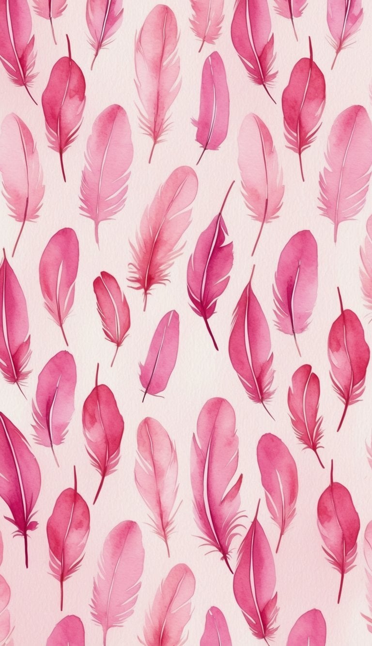 Soft pink feathers arranged in a cascading pattern, creating a delicate and elegant backdrop for an iPhone wallpaper