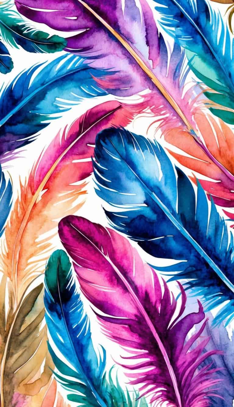 Vibrant feather brushstrokes swirling in a colorful pattern, creating a dynamic and textured backdrop for iPhone wallpapers