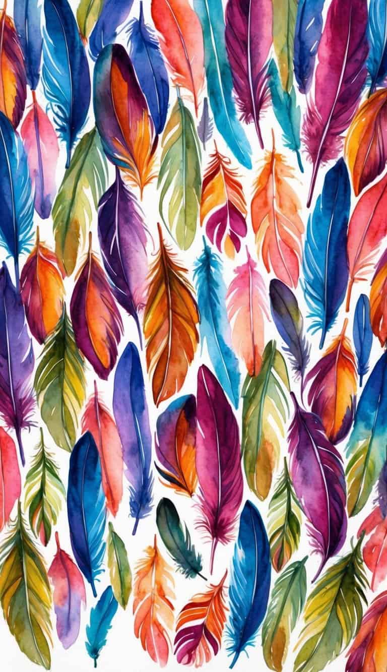 Vibrant feathers arranged in a cascading pattern, creating a stunning and elegant display