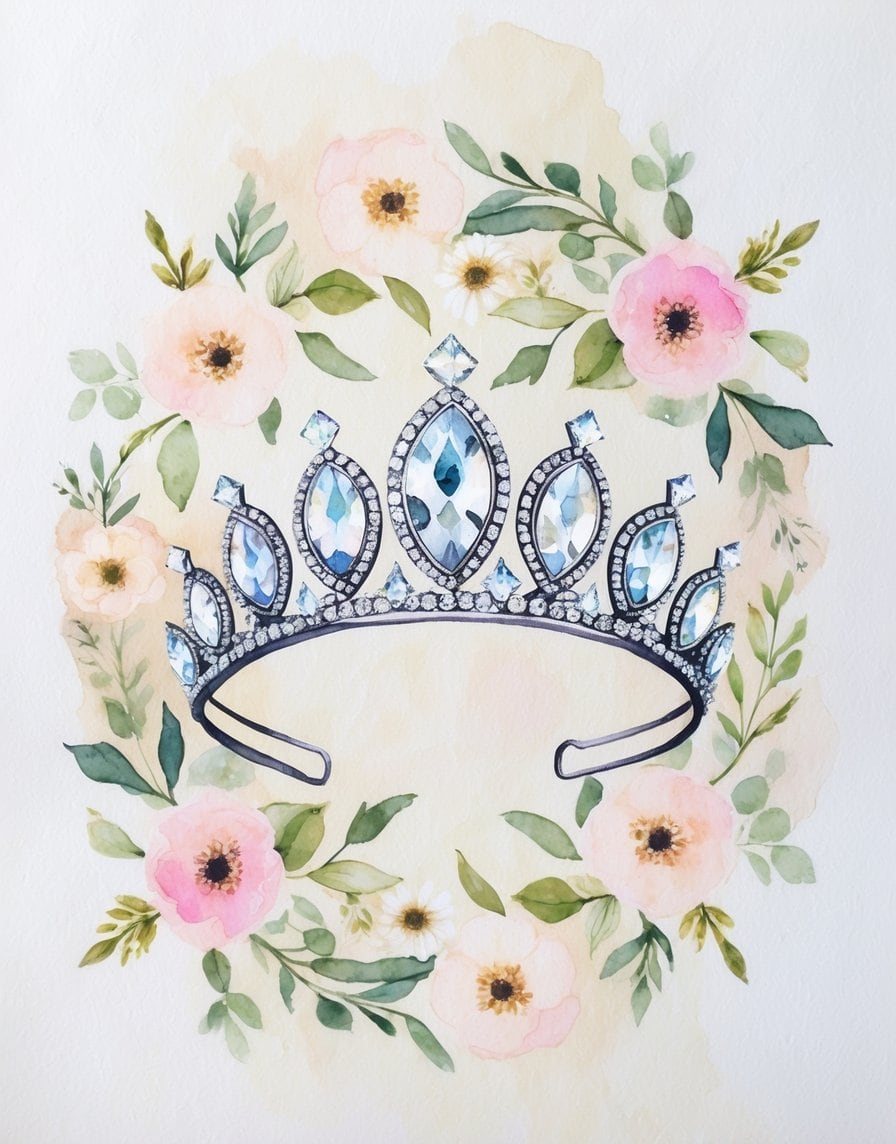 Sparkling tiara with cool-toned blue crystals and elegant arching design, ideal for tiara-themed printables.