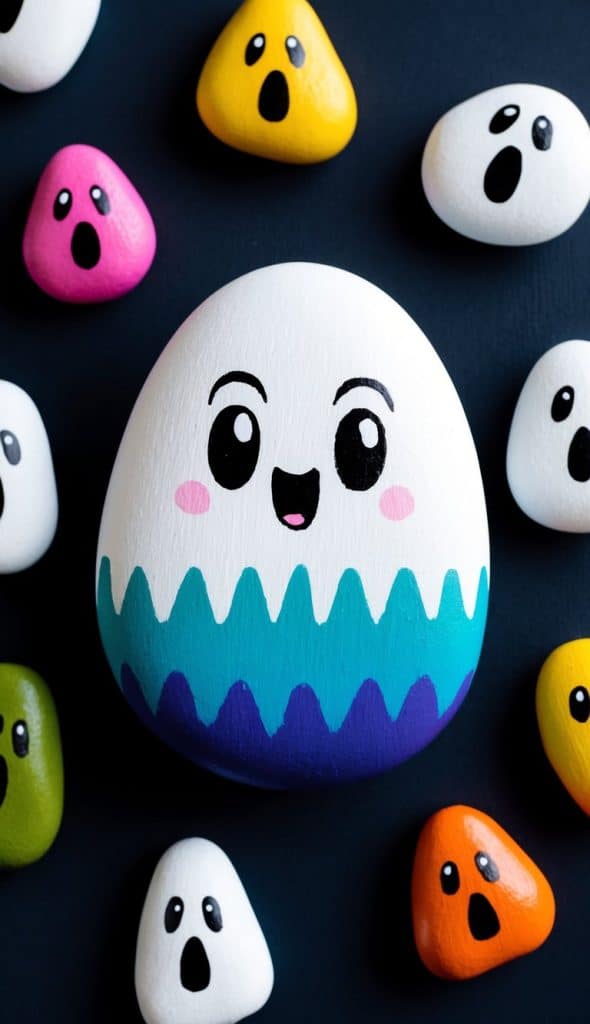 Cute Ghost Rocker Sign 56 Cute Ghost Painted Rock Ideas for Easy Halloween Fun
