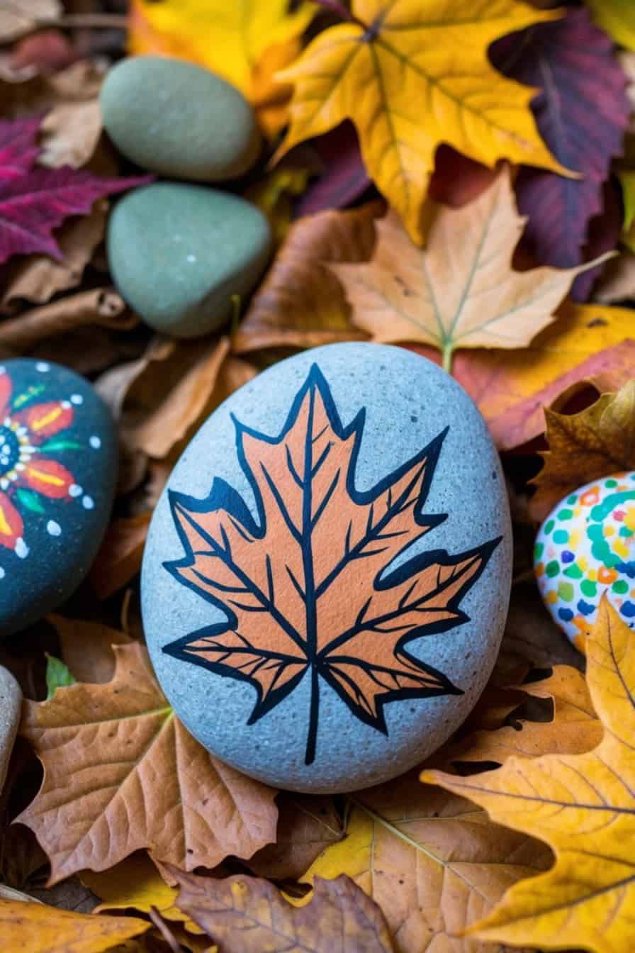 25 Cozy Autumn Leaf Painted Rock Ideas for Fall Decor: Easy DIY Crafts ...