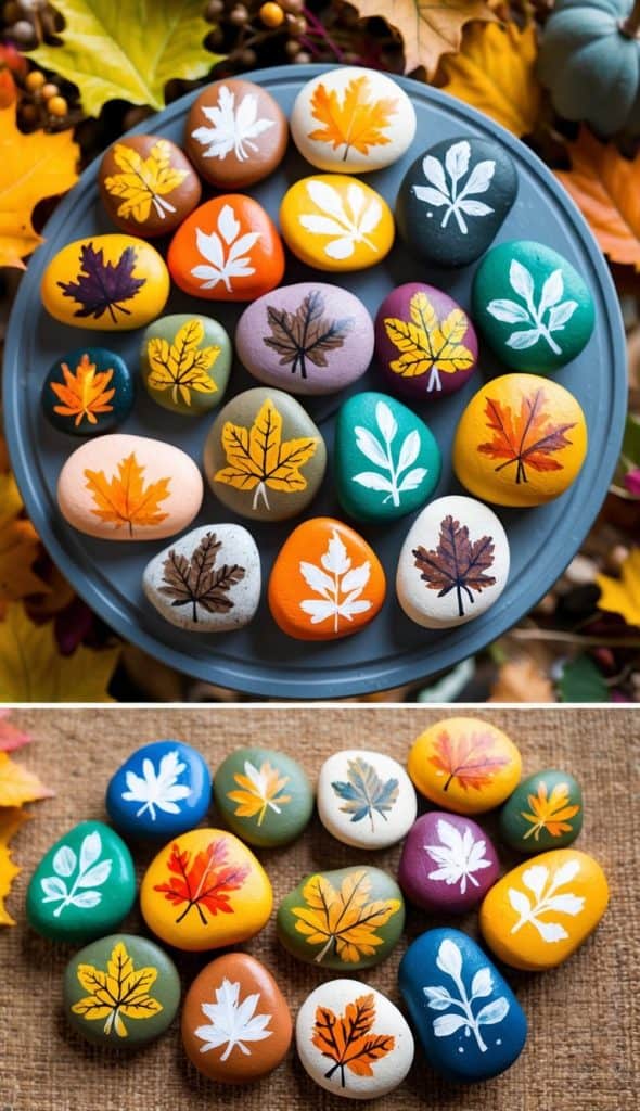 25 Cozy Autumn Leaf Painted Rock Ideas for Fall Decor: Easy DIY Crafts ...