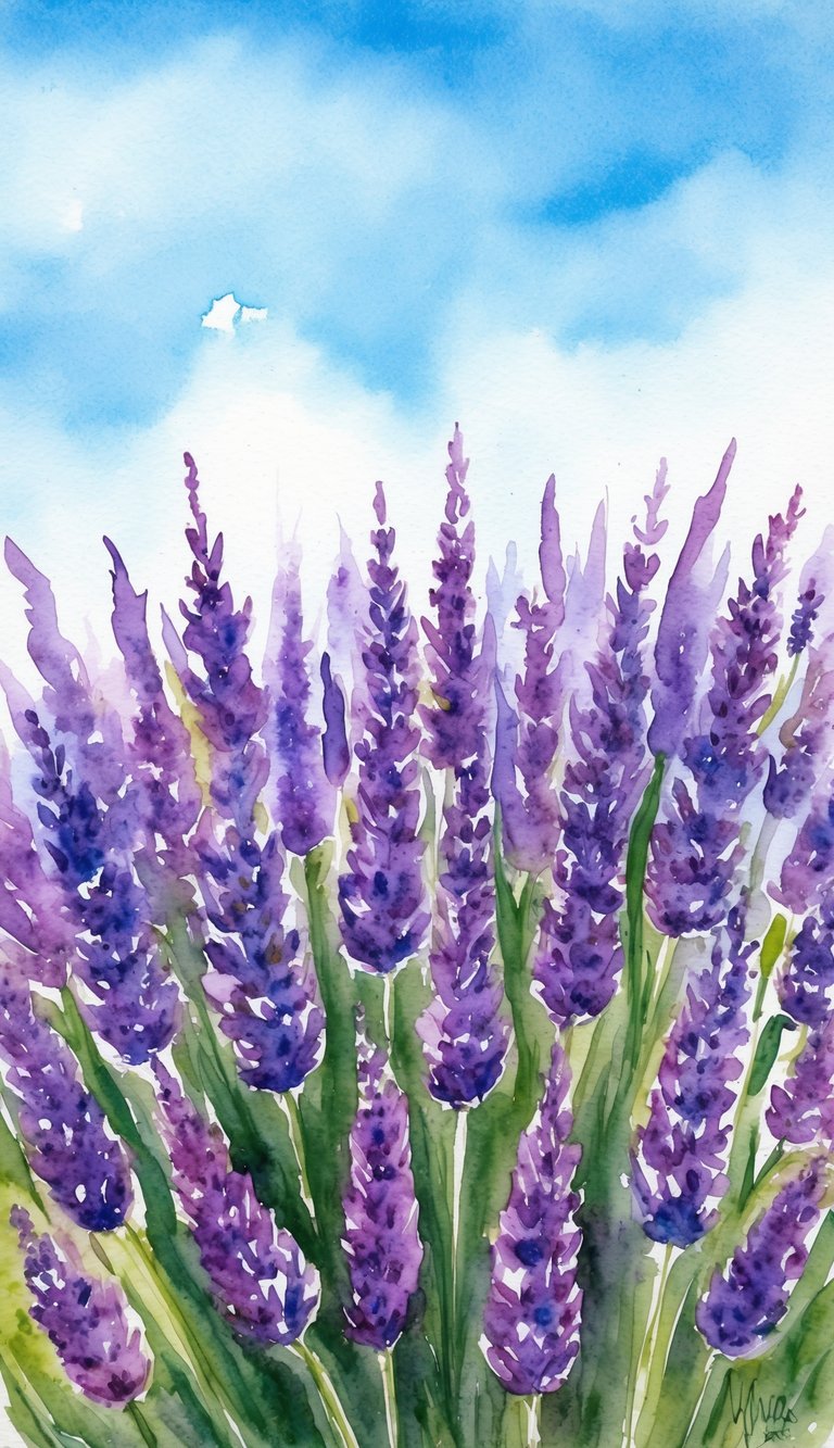 A field of lavender flowers under a clear blue sky
