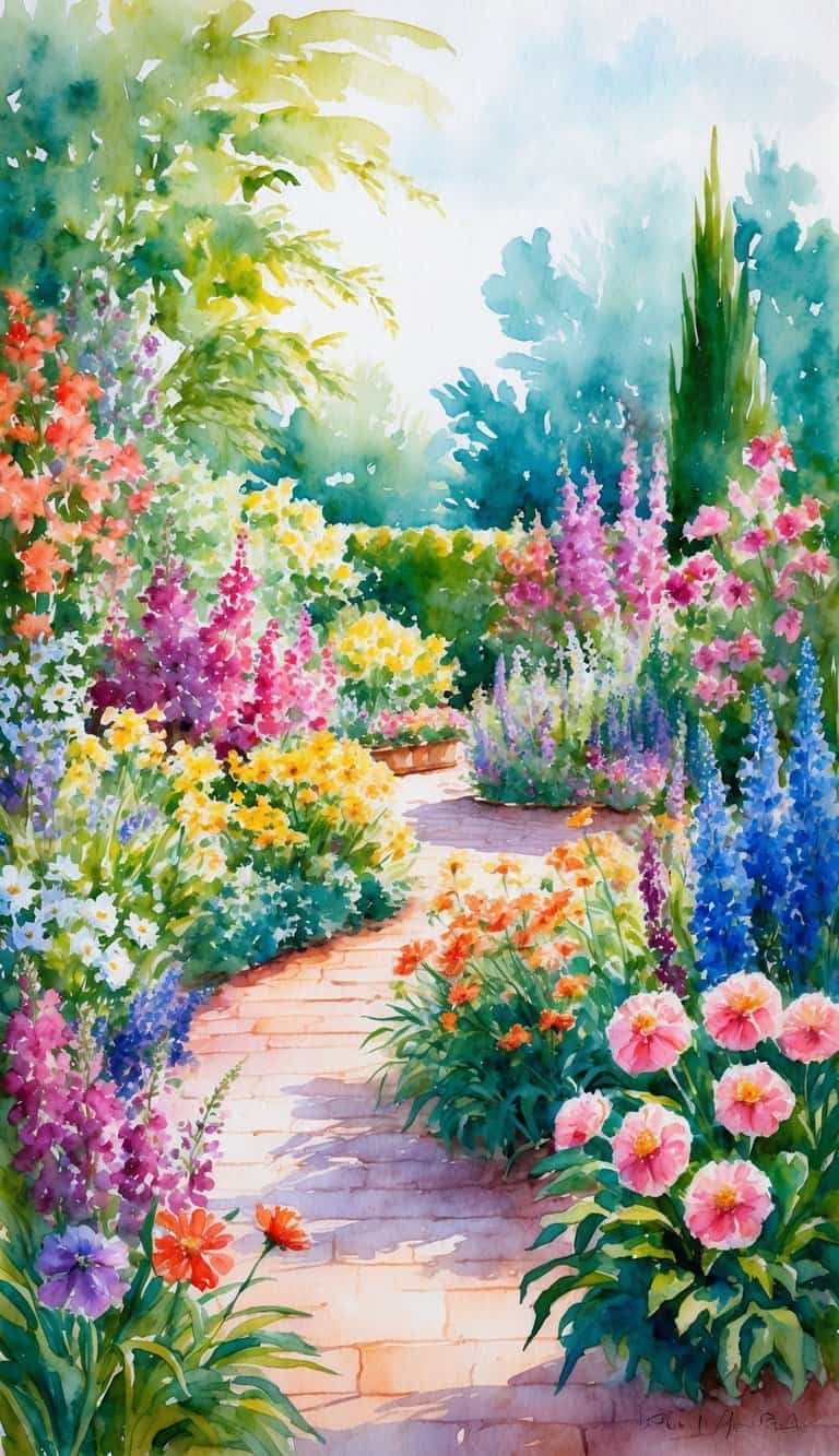 A lush garden bursting with vibrant flowers in full bloom