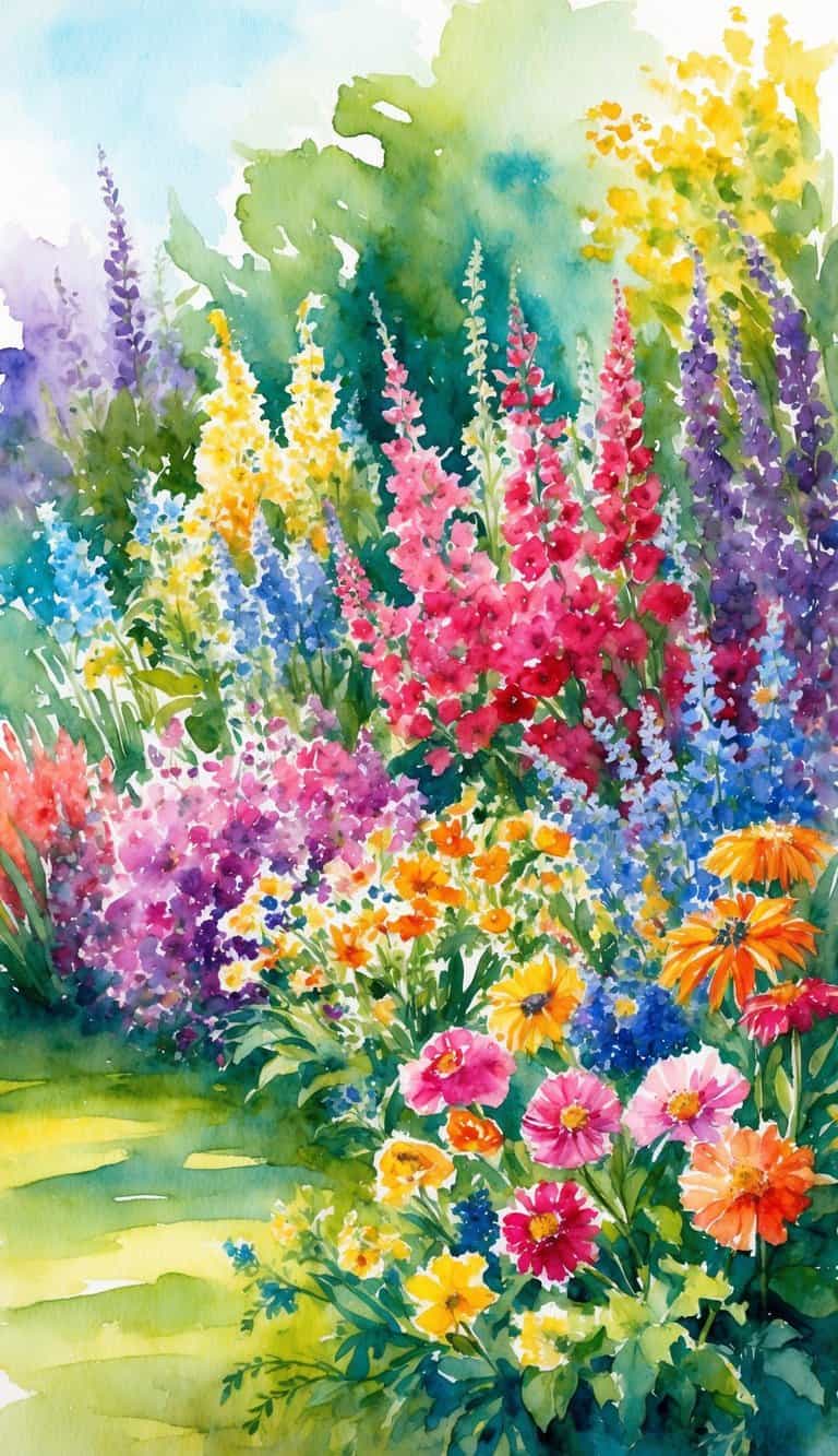 A vibrant garden bursting with colorful summer florals