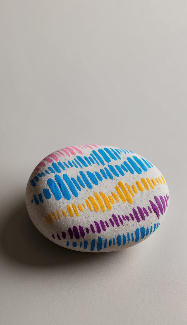 Soundwaves painted on rocks in various colors and patterns, creating a visual representation of music