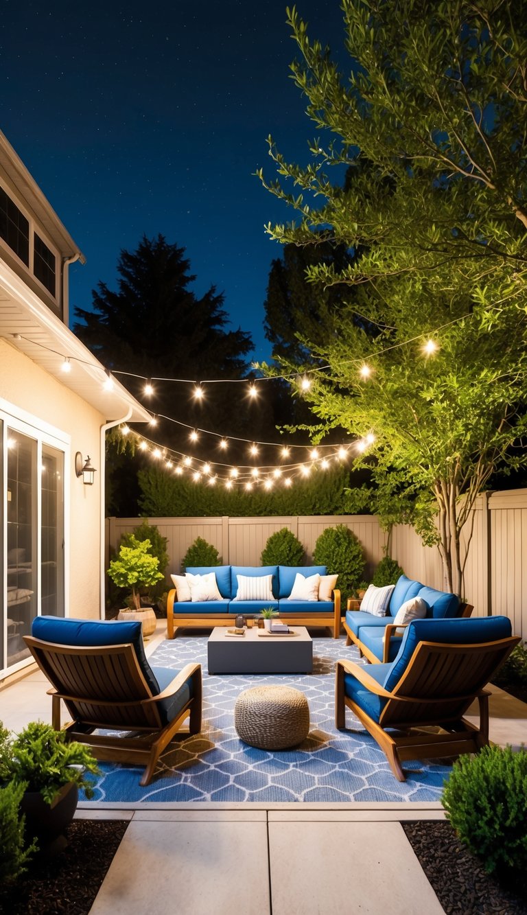 A backyard movie night with zero-gravity recliners and cozy seating under the stars