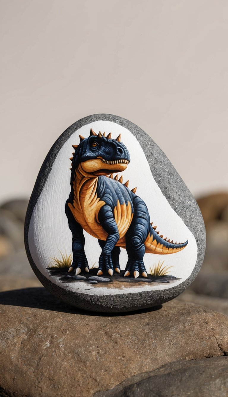 An Ankylosaurus stands proudly, its armored body detailed with spikes and plates, on a rocky landscape