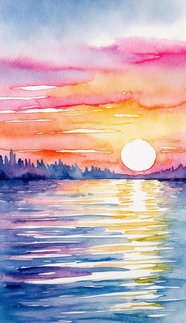A serene sunset over calm waters with vibrant colors reflecting in the iPhone wallpapers