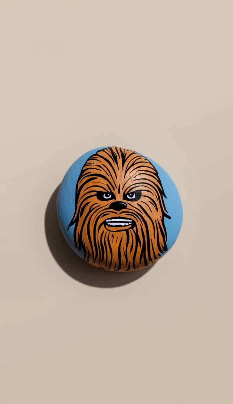 A rock painted to look like Chewbacca from Star Wars