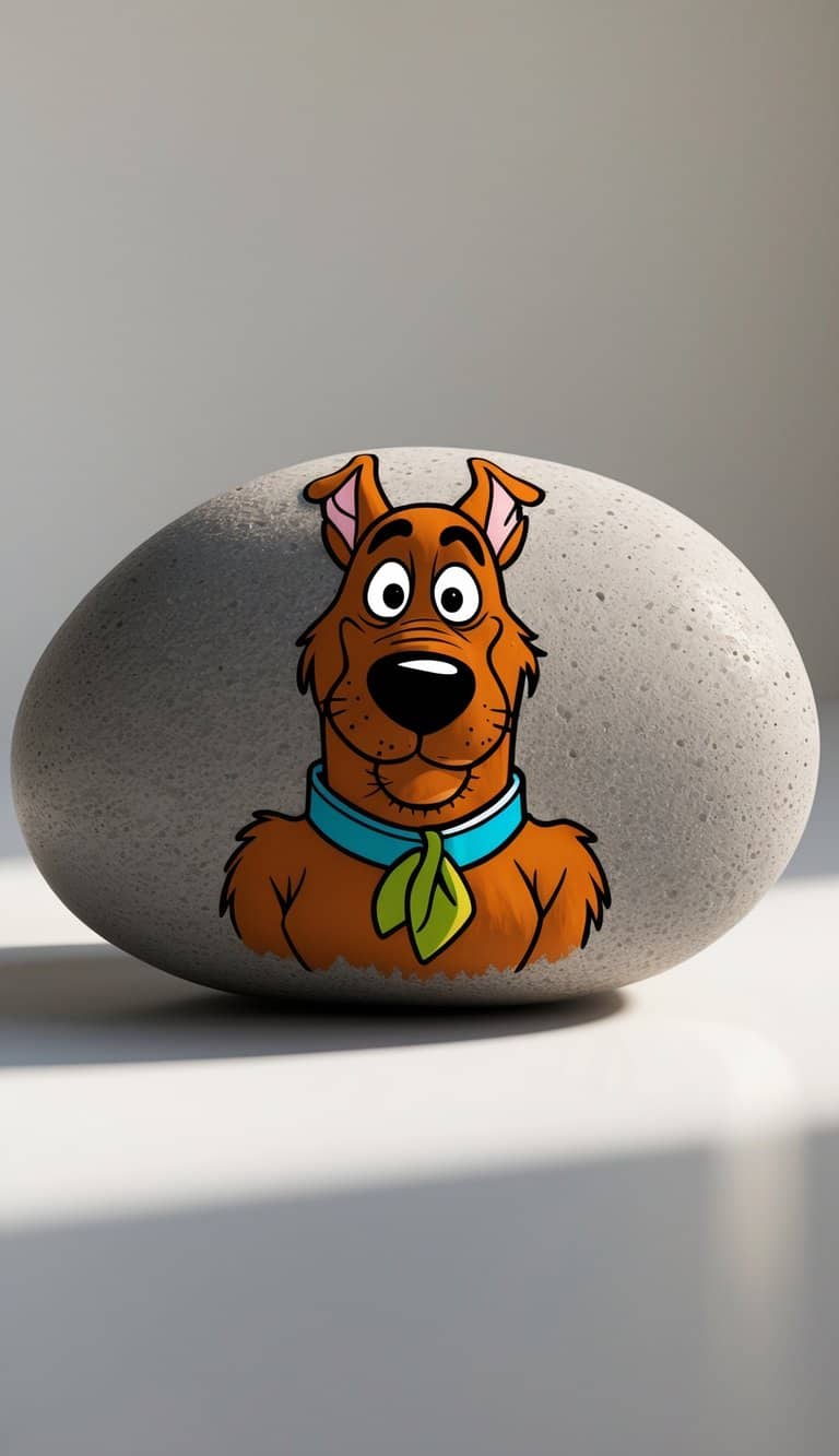 A single painted rock featuring a detailed image of Shaggy from Scooby-Doo on a plain background.