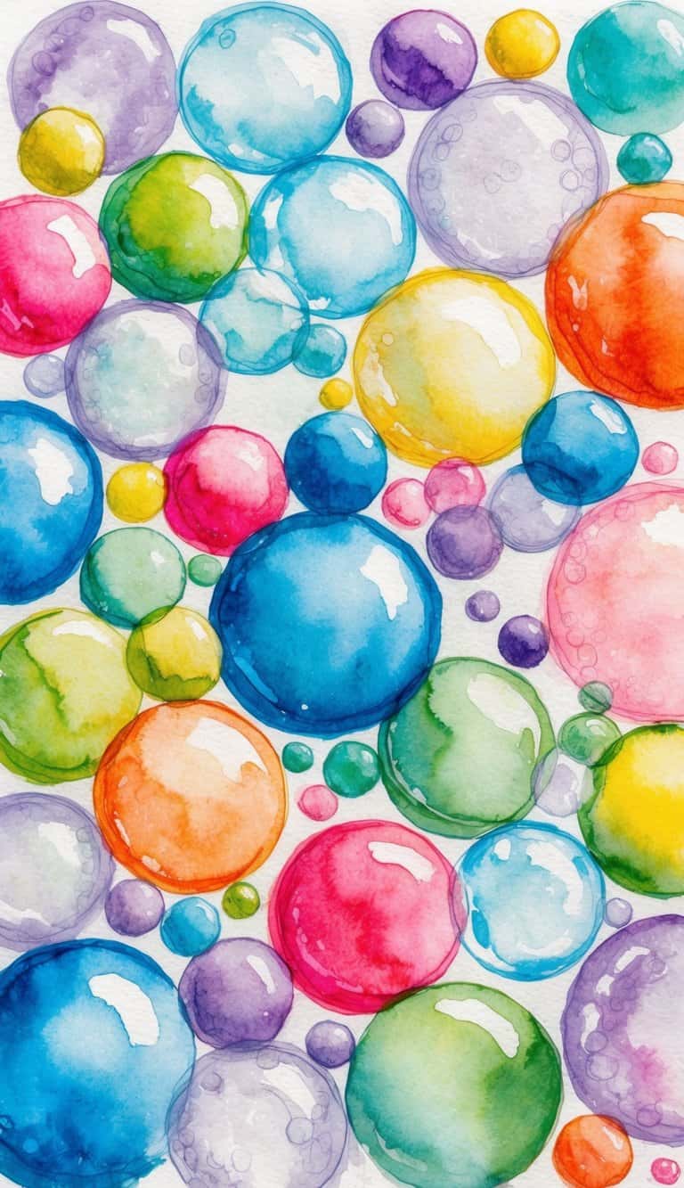 Funky iPhone wallpaper with colorful watercolor bubbles in varying sizes and shades.  