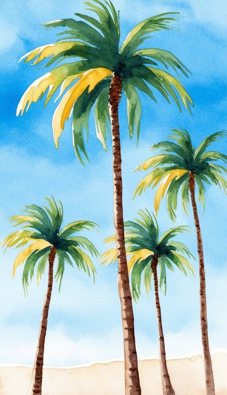 Palm trees swaying under clear blue skies, perfect for iPhone wallpapers
