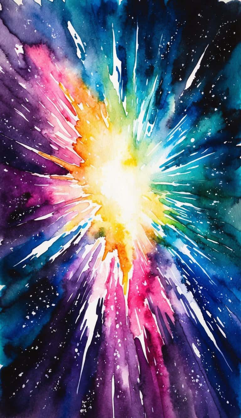 A vibrant burst of light and color emanating from a distant galaxy, creating a stunning celestial display