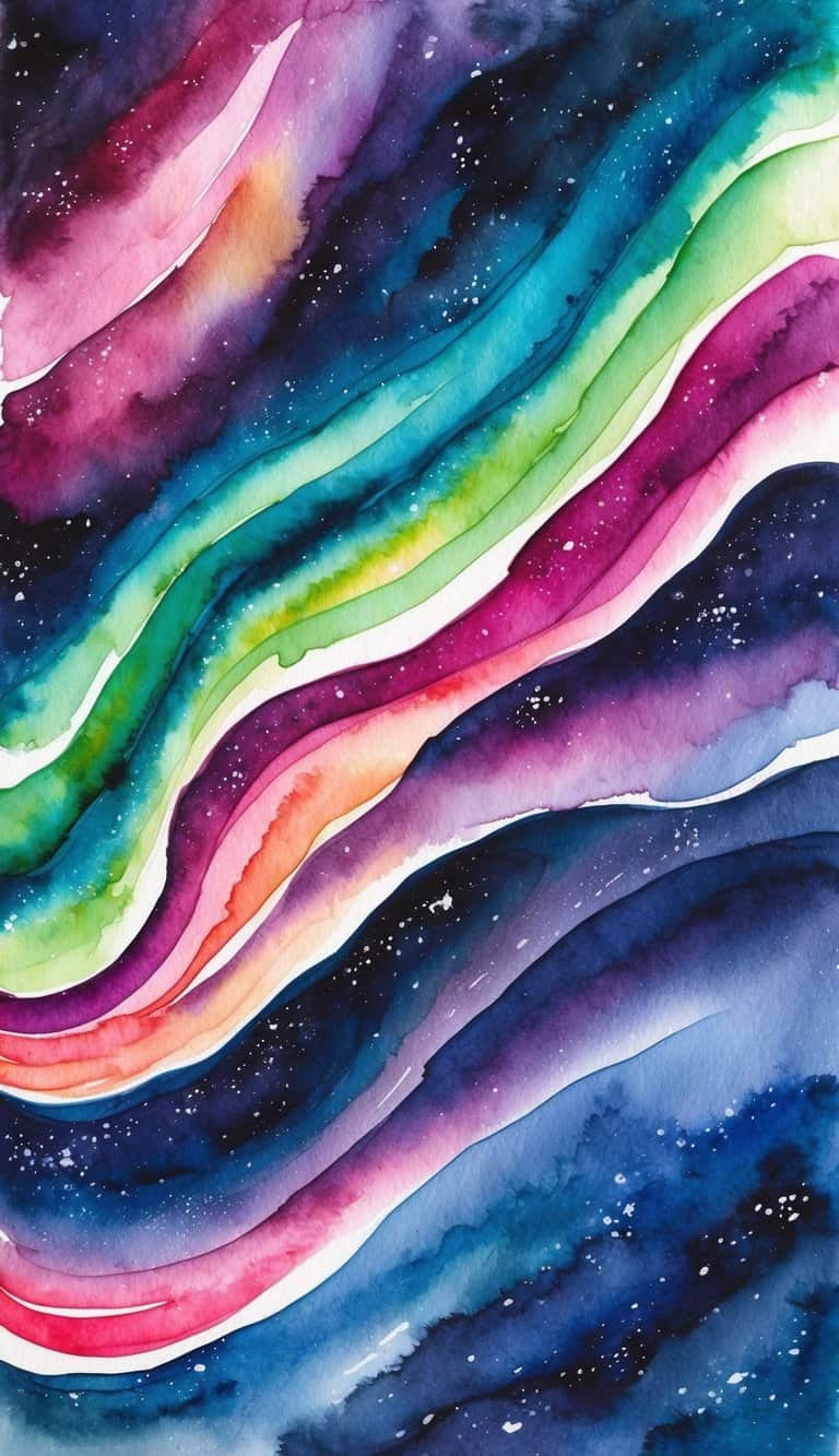 A mesmerizing display of vibrant aurora waves swirling across a cosmic galaxy backdrop