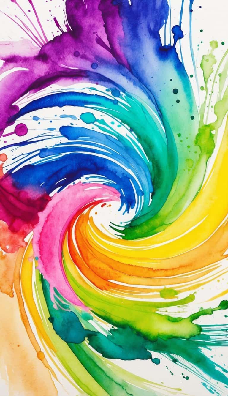 A vibrant rainbow whirl of watercolor splashes across 50 iPhone wallpapers