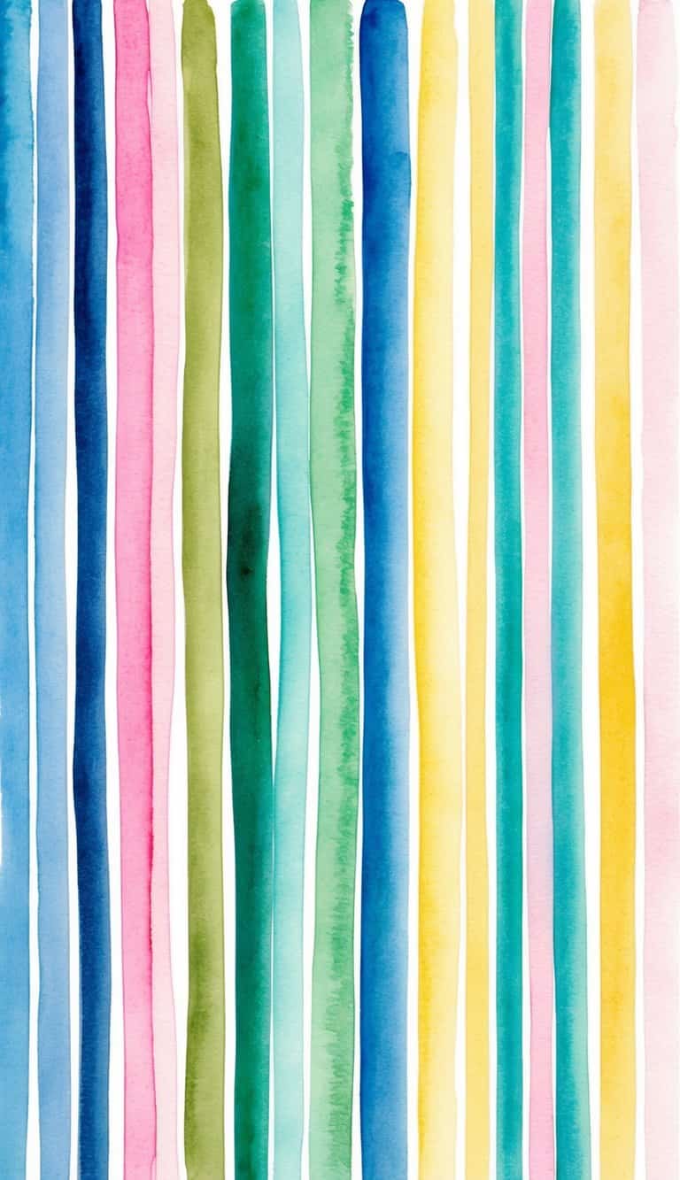 A colorful array of vertical and horizontal stripes in various shades of blue, green, pink, and yellow, creating a vibrant and dynamic pattern