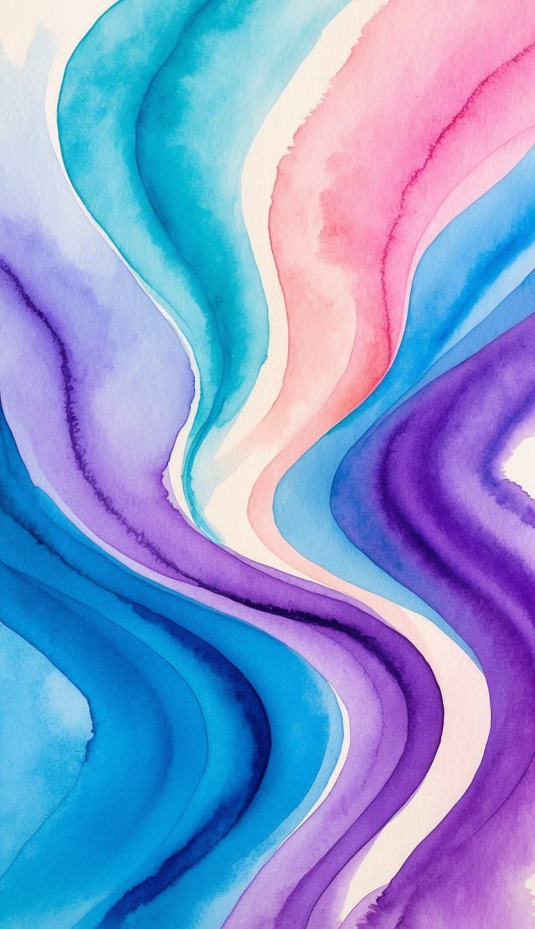Vibrant abstract iPhone wallpaper in watercolor with layered soft curves and gradient tones.