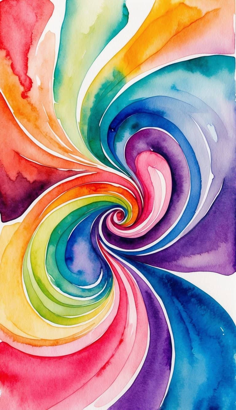 Vibrant watercolor patterns swirling and overlapping in a prismatic display