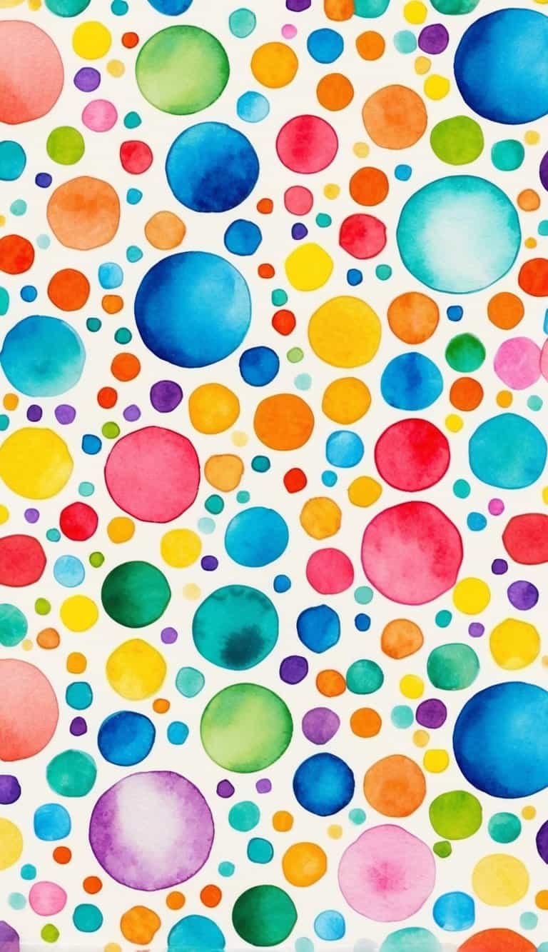 Colorful hand-painted dots in bright tones of blue, pink, orange, and green on a white background, giving the iPhone wallpaper a playful, carefree vibe.