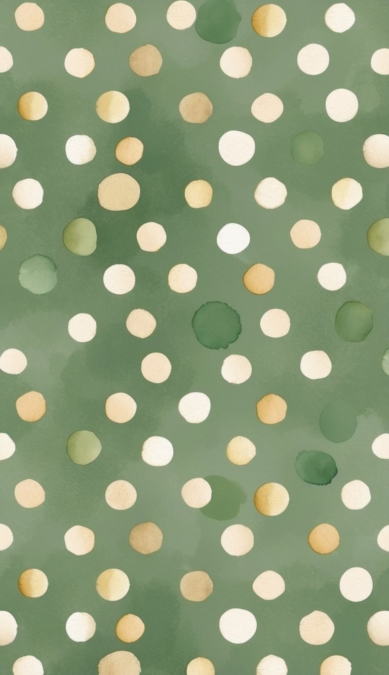 Hand-painted dots in muted earth tones scattered over a soft green backdrop with gentle, watercolor blending.