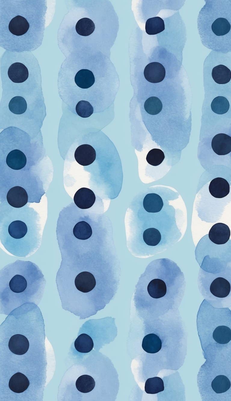 Vertical rows of dark blue dots layered on light blue watercolor columns with soft edges and a calm, airy aesthetic.